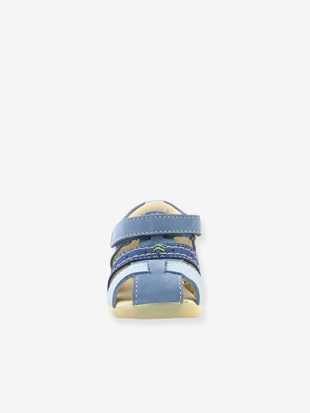 Sandálias de couro infantil Bigbazar-2 Iconique Biboo KICKERS®, azul médio, lisas