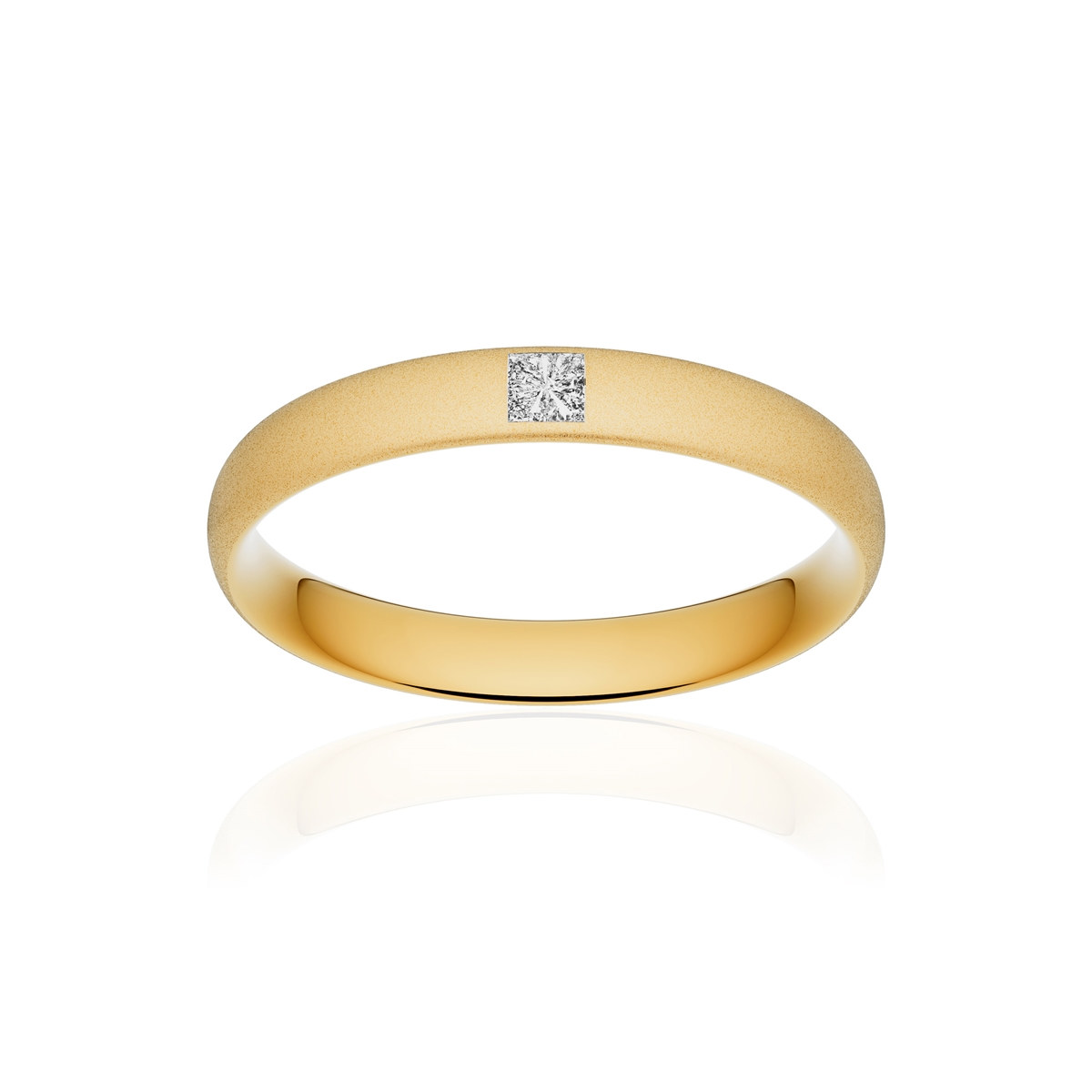 Alliance or 375 jaune sablé demi-jonc confort 3,5mm diamant princesse