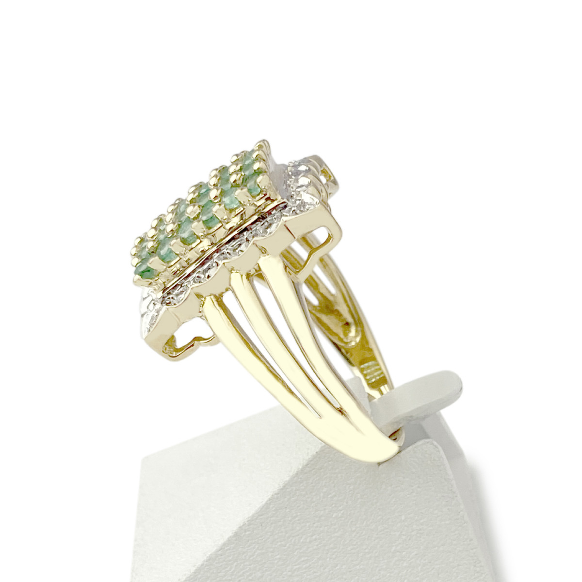 Bague d'occasion or 750 2 tons diamants émeraudes