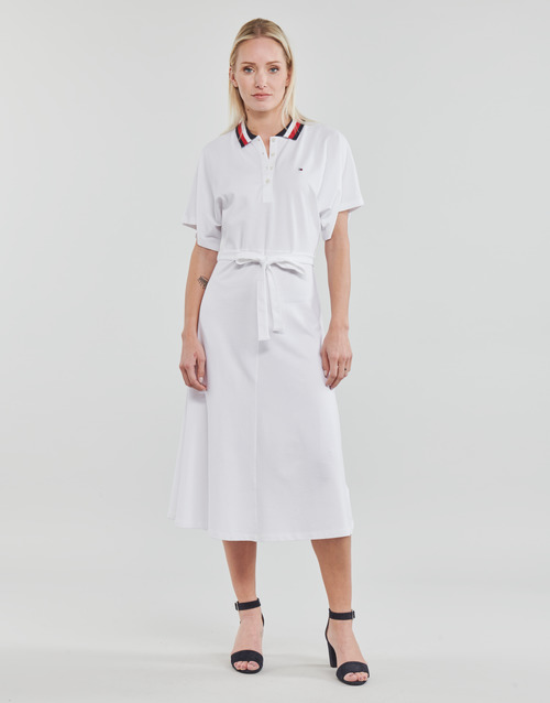 Tommy Hilfiger - GBL STP FLARE MIDI POLO DRESS SS - Blanc