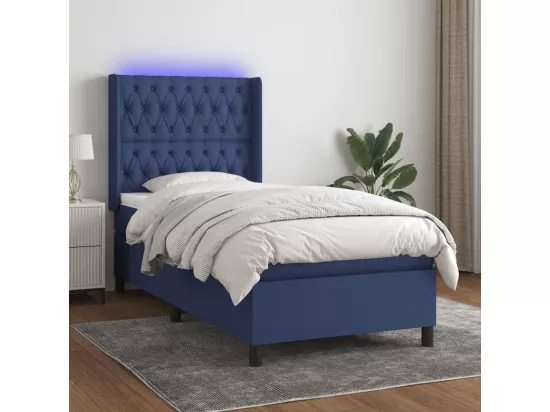 Sommier tapissier avec matelas et LED Bleu 90x190 cm Tissu