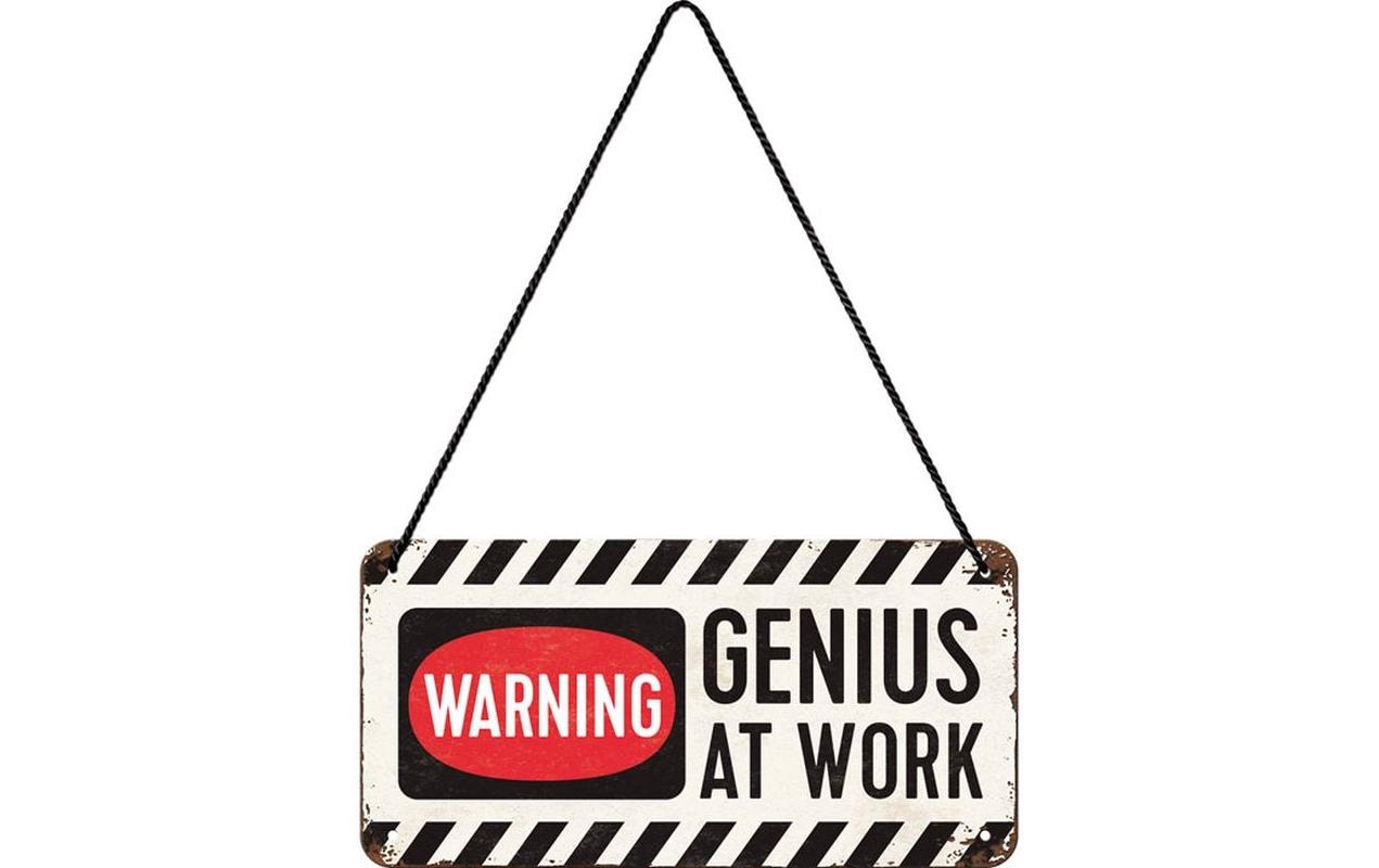 Schild Genius at Work 20 x 10 cm, MetallRustikales Hängeschild