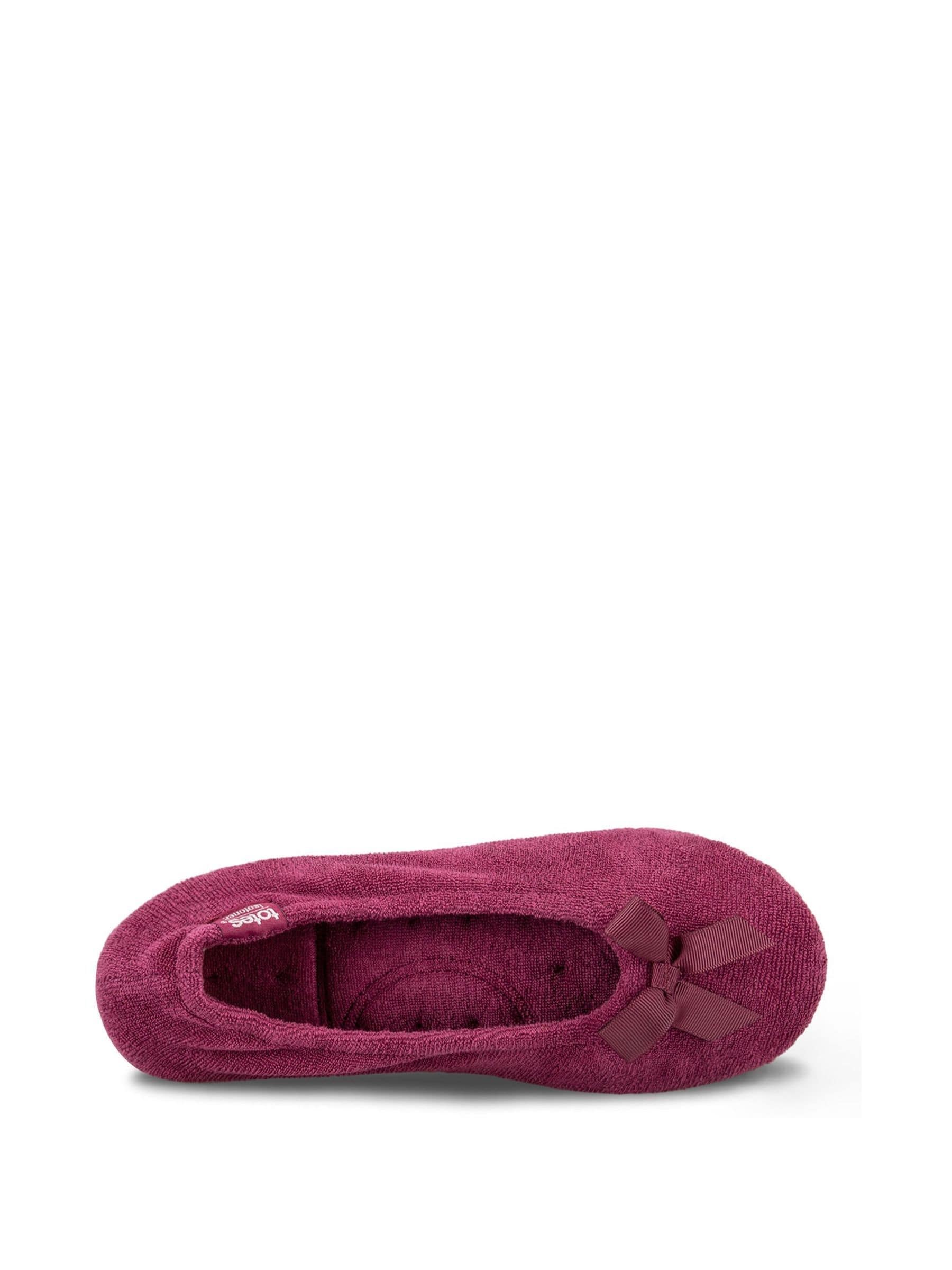 Rood - Totes Isotoner pantoffelballerina's van fijne badstof met strik