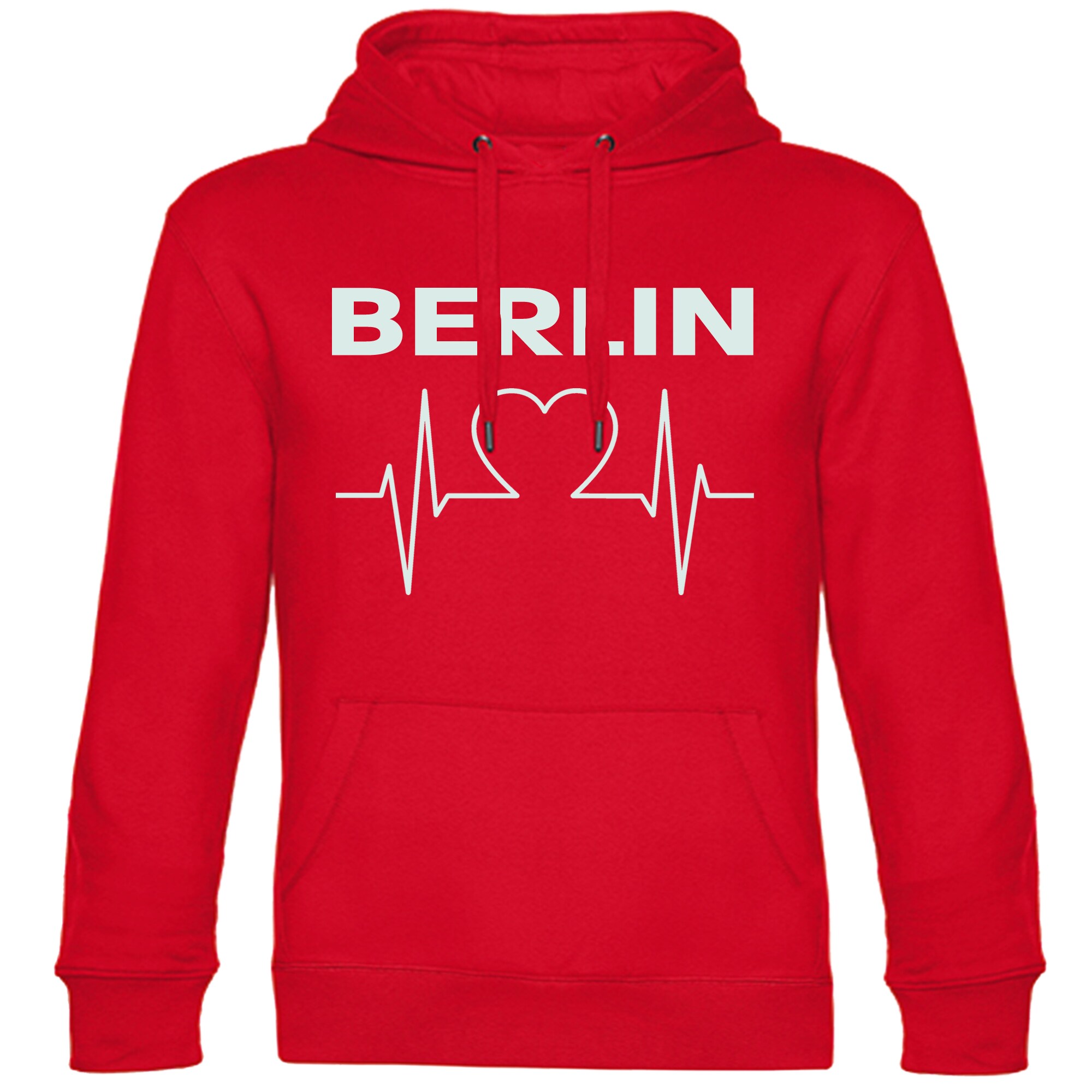 multifanshop® Kapuzen Sweatshirt - Berlin rot - Herzschlag - Druck weiß