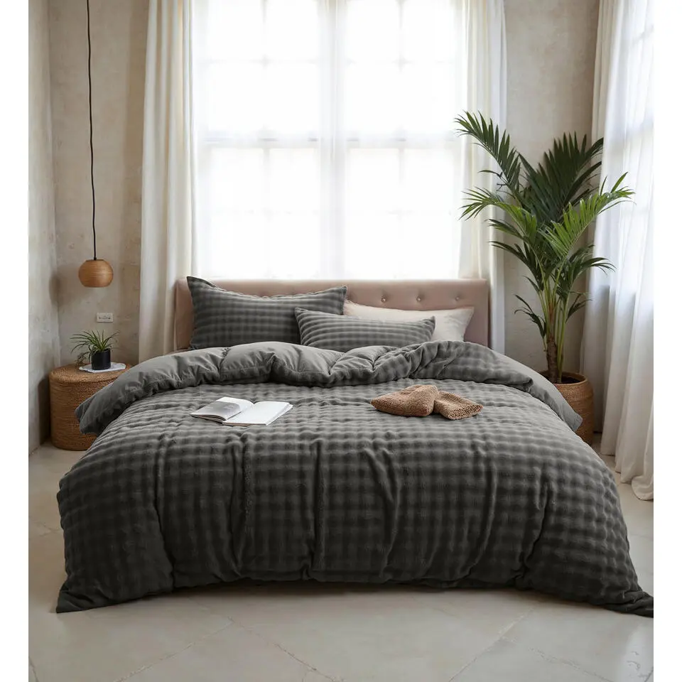 Dekbedovertrek 200x220 – Pompom Design & Warm Flanel Fleece - Antraciet