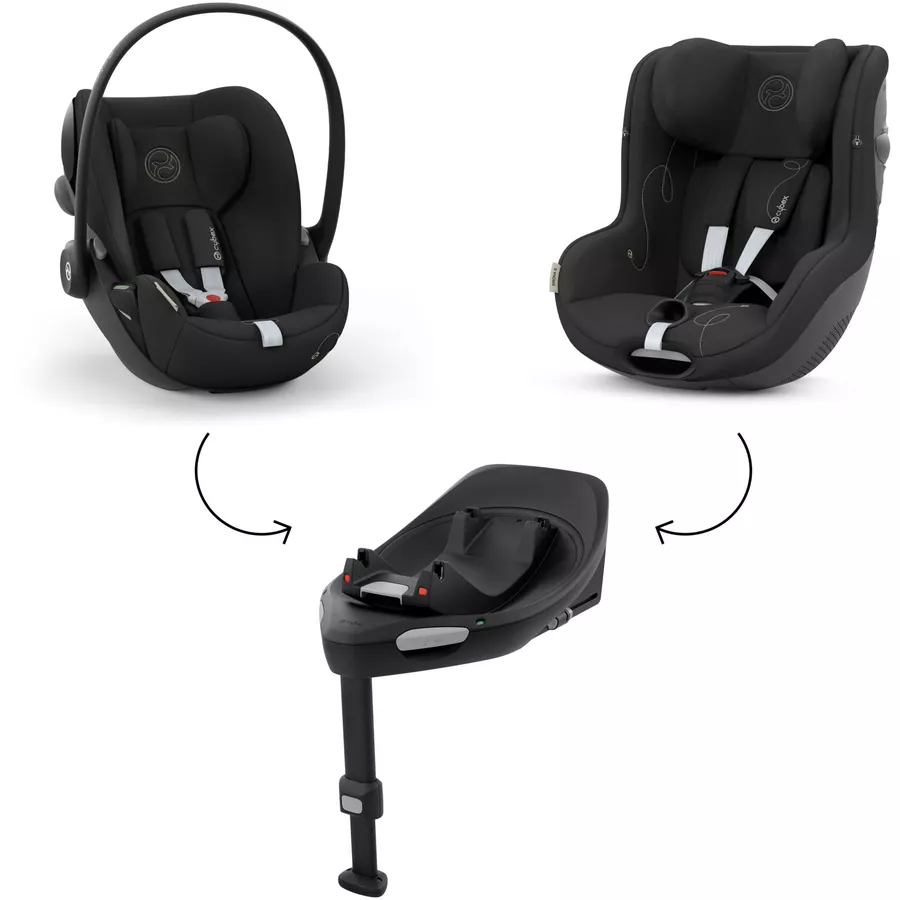 cybex GOLD Kindersitz Set Reboarder Sirona G inklusive Babyschale Cloud G inklusive Basisstation Base G Moon Black
