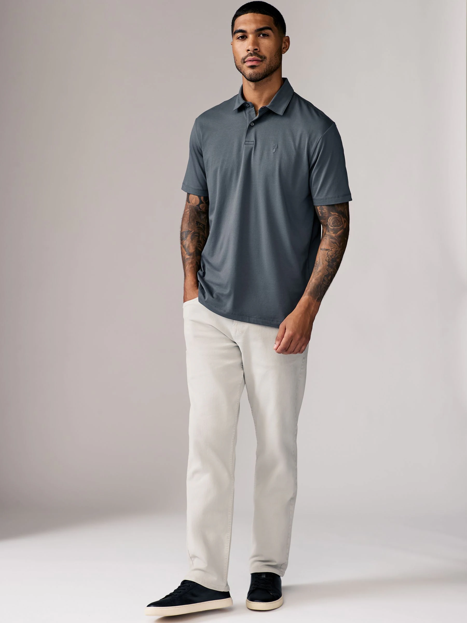 Marineblauw/bruin/grijs/wit/saliegroen - Normale Pasvorm - Set van 5 jersey poloshirts met korte mouwen