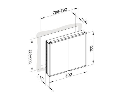 KEUCO Royal Match spiegelkast, 80 x 15 x 70 cm, zilver, 2-deurs, LED, IP20, inbouw