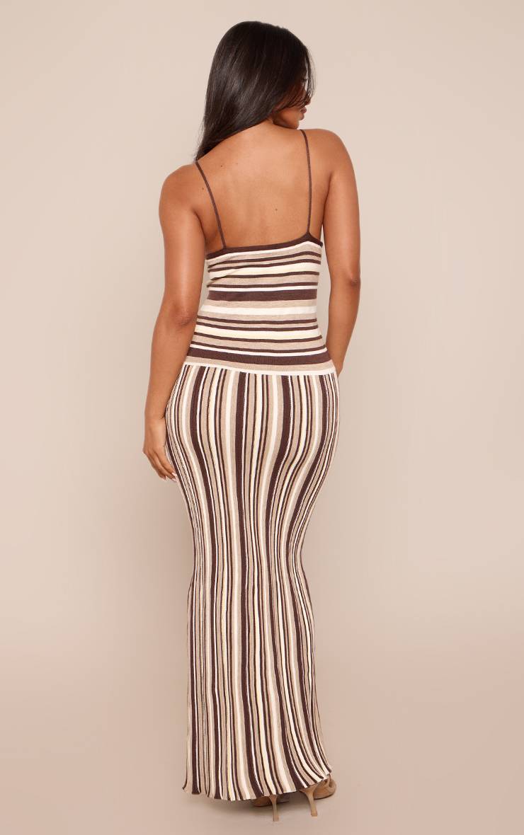 Multicolore Robe Maxi À Taille Basse Rayée En Maille À Bretelles Petite