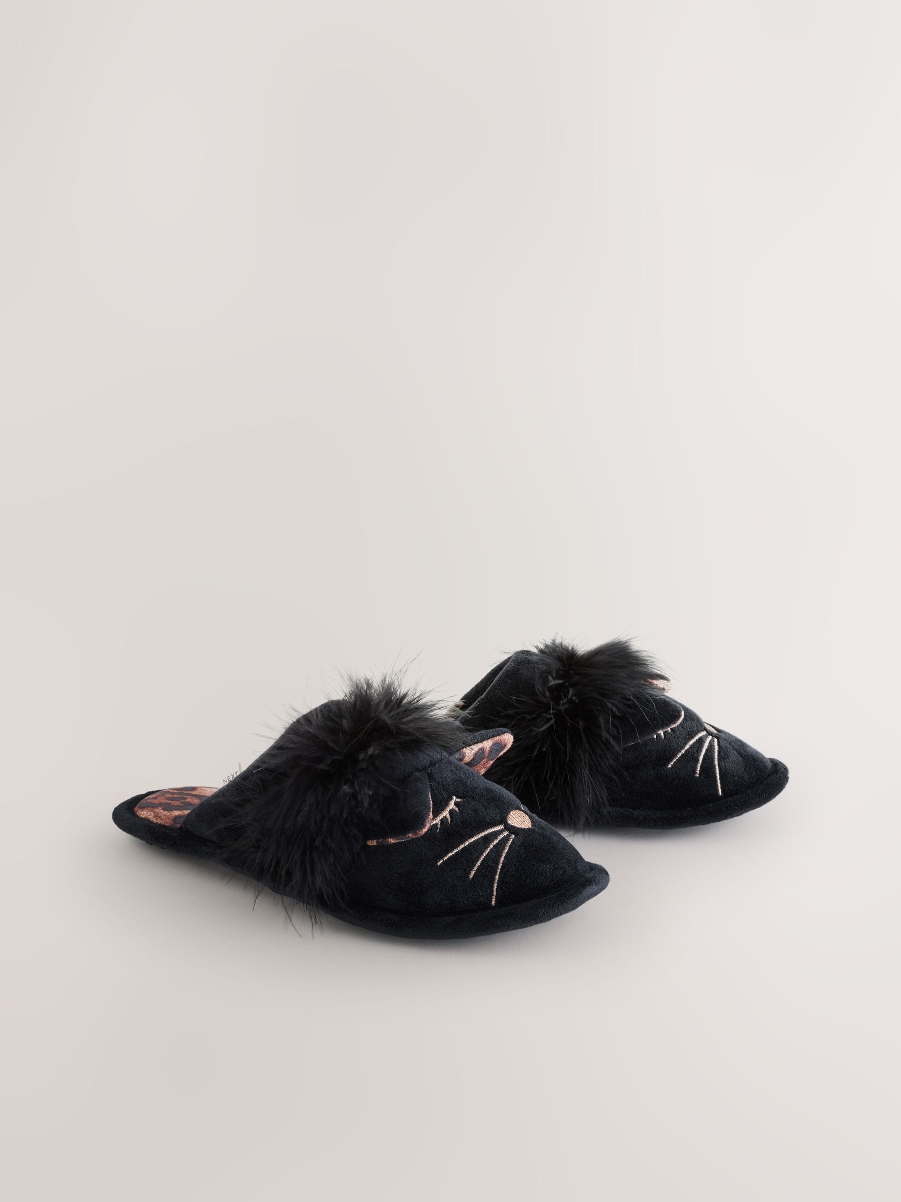 Zwart met katten - Pantoffels met imitatiebont