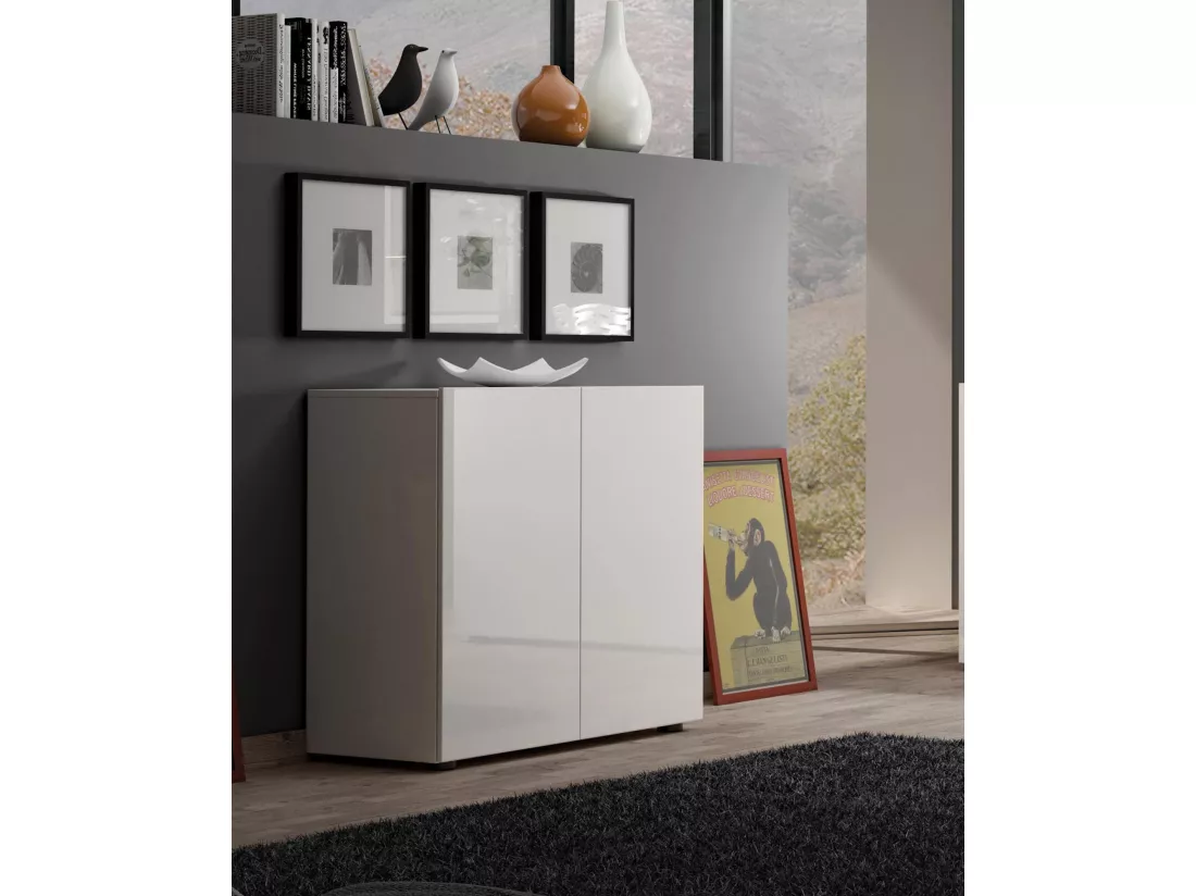 Buffet Abeba, Buffet du salon, Commode de salon, Garde-manger de cuisine, Made in Italy, 90x38h79 cm, Blanc brillant