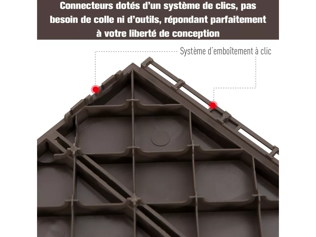 Caillebotis - dalles terrasse - lot de 9 - emboîtables, installation très simple - petits carreaux composite plastique imitation bois chocolat