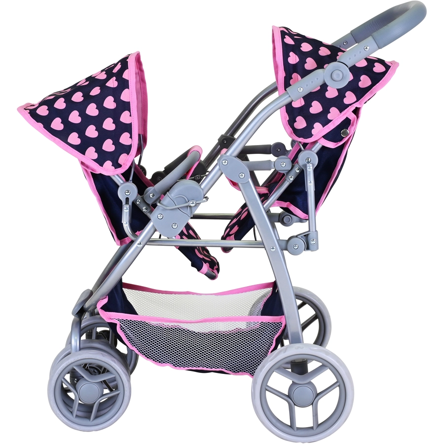 knorr toys® Zwillingspuppenwagen Milo - Pink Hearts blau