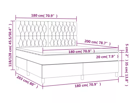 Sommier tapissier et matelas et LED Gris foncé 180x200 cm Tissu
