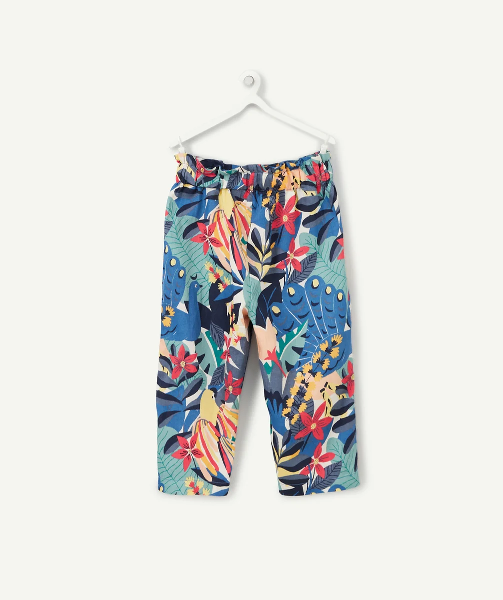 PANTALON FLUIDE BÉBÉ FILLE EN COTON IMPRIMÉ TROPICAL