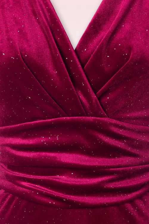 Vintage Chic for Topvintage Ella fluwelen glitter pencil jurk in wijnrood