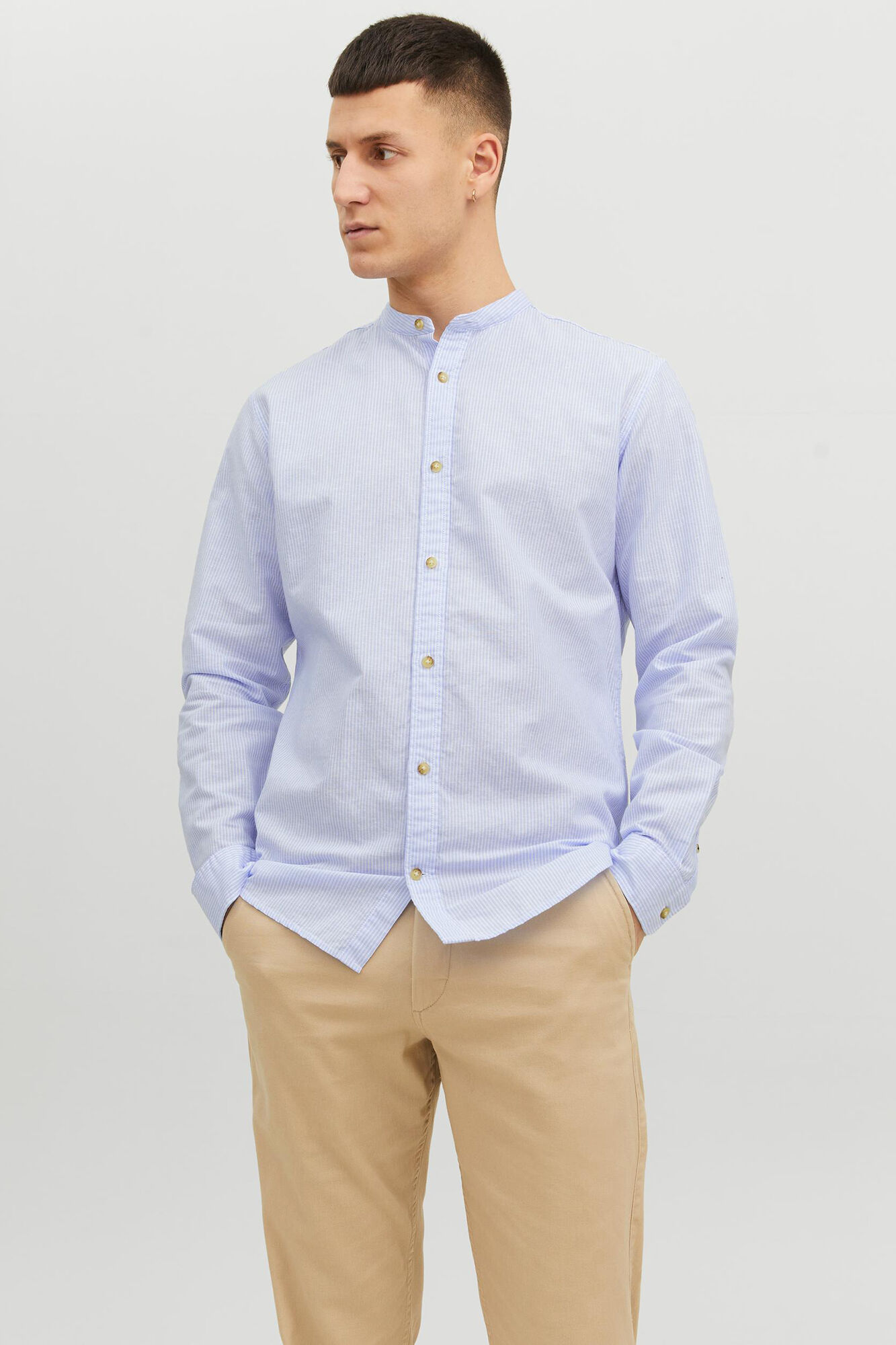 Camisa de linho de manga comprida - azul claro