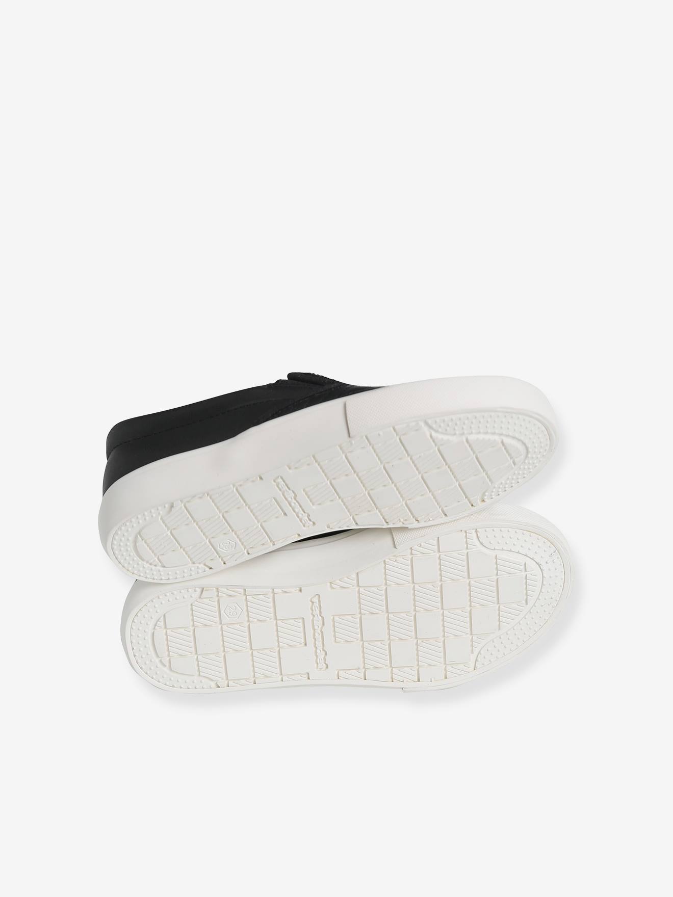 Tênis slip-on com estrelas bordadas, para meninas, preto liso.
