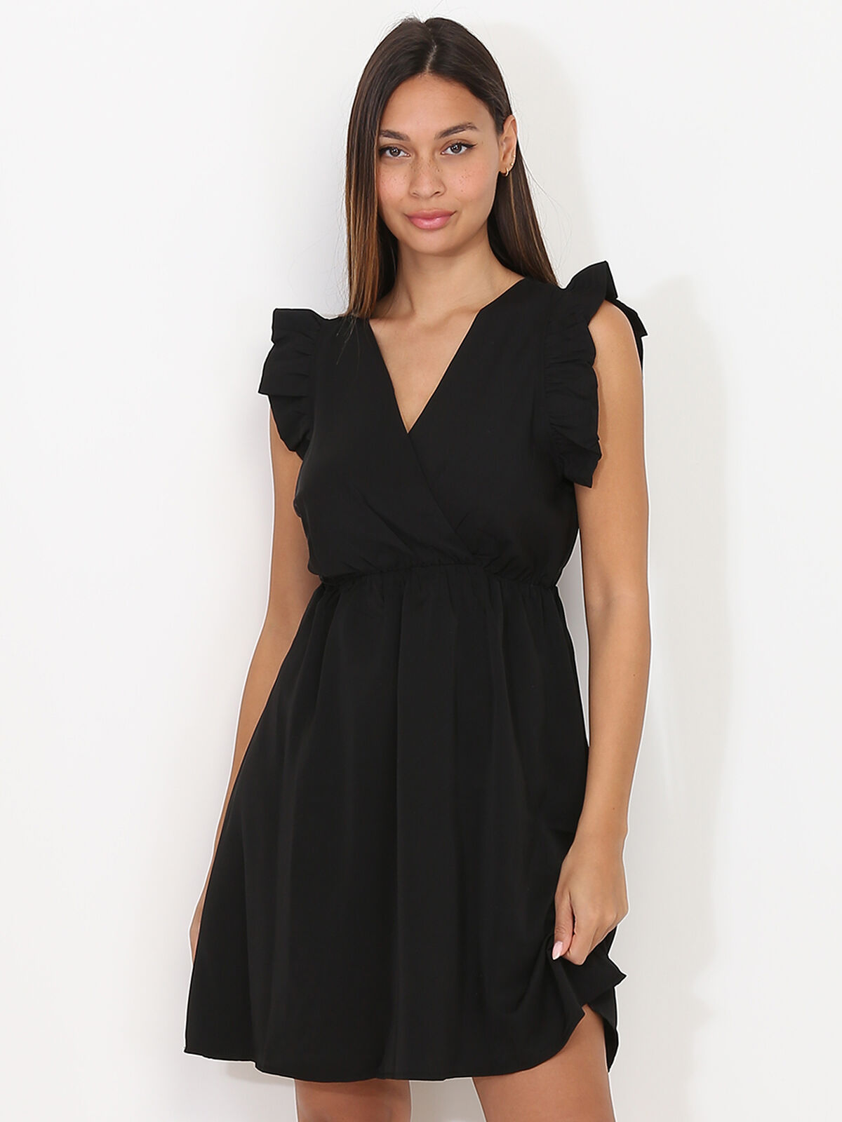 Robe patineuse cache cœur à volants- Noir