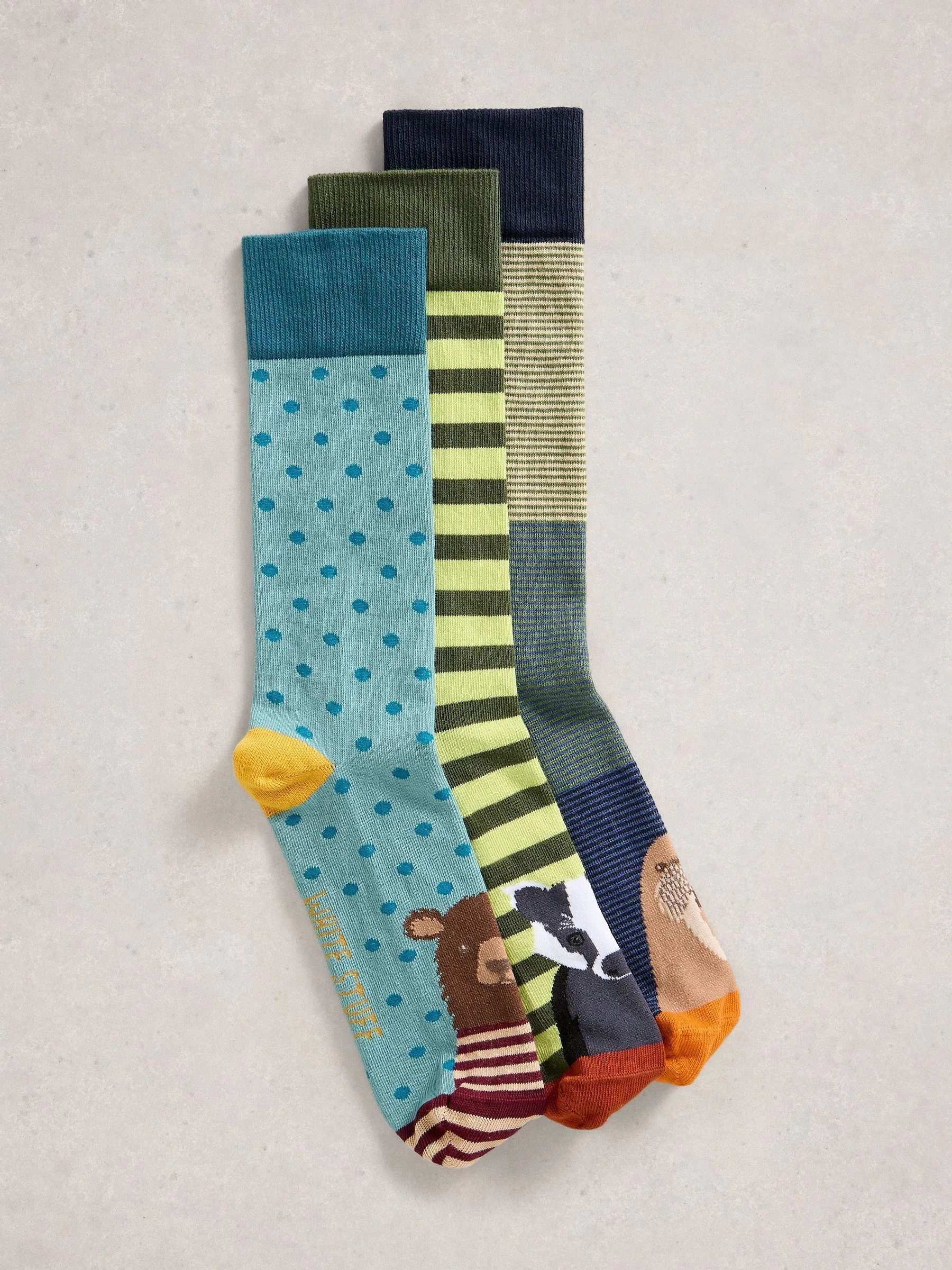Groen - White Stuff Bicycle Geo Socks 3 Pack