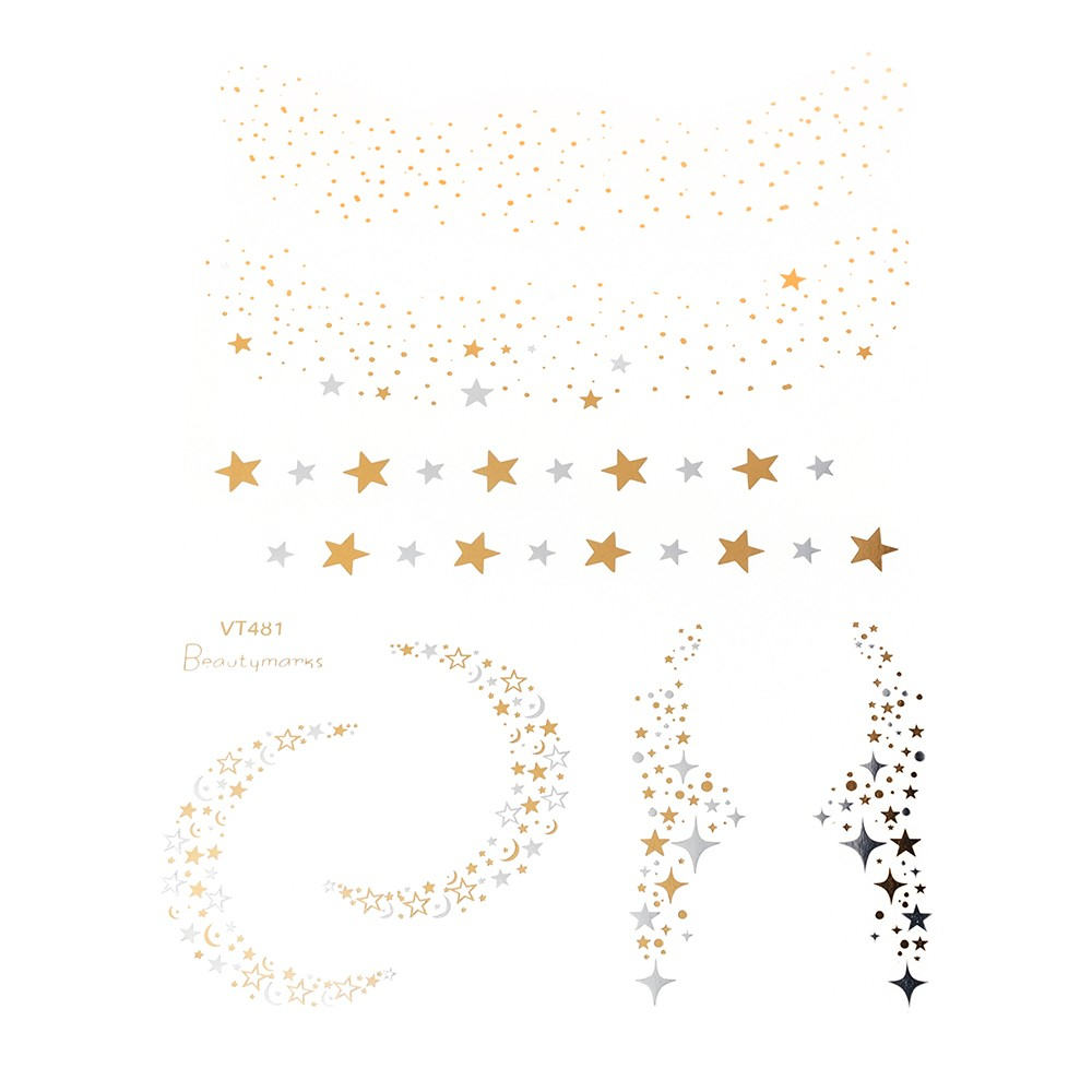 (26-tlg. Set) Metallic Festival Gesichts- und Körper Aufkleber Temporary Tattoo Haut Sticker - Gold / Silber