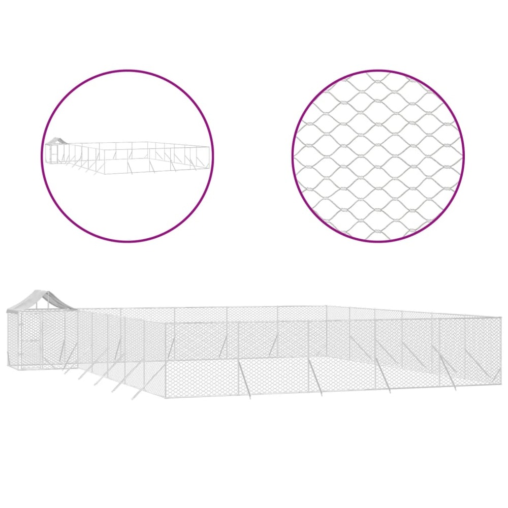 Chenil d'extérieur pour chiens avec toit argenté 12x12x2,5 m