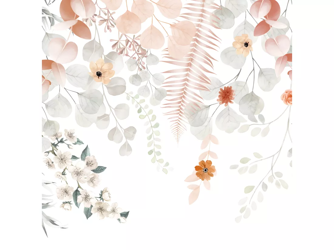 Papier Peint Panoramique L336xH270cm - Flowers In Rain Terracotta - Papier intissé 150gr/m2