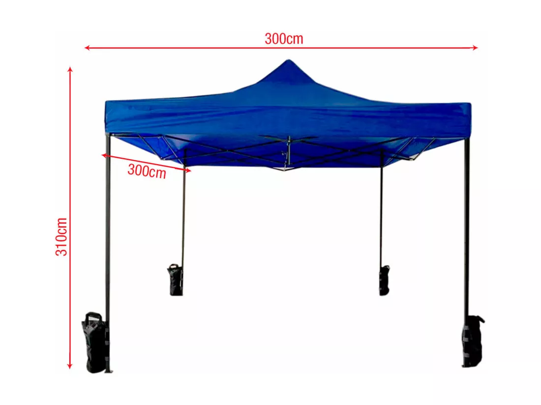 Gazebo Chapiteau Pliant Bleu 4 Poids Métal Polyester Terrasse 3x3