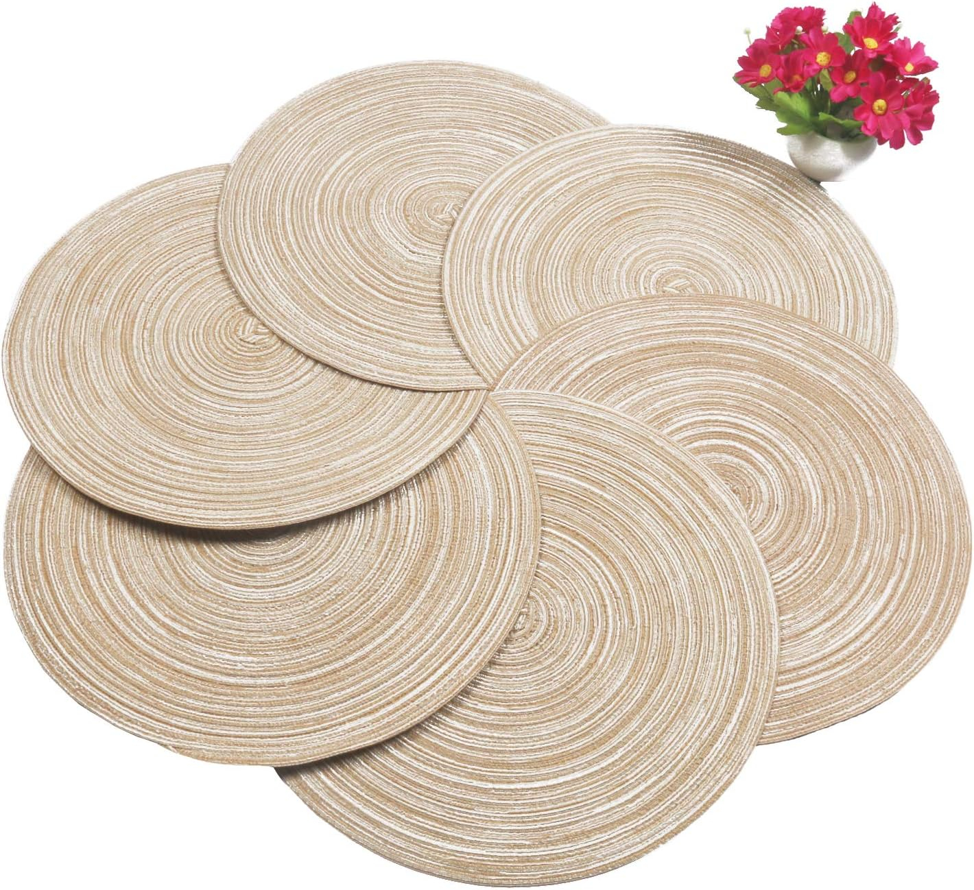 (6er Set) Ø38cm Baumwoll Tischunterlage Runde Teller Untersetzer Tischset - Hellbraun