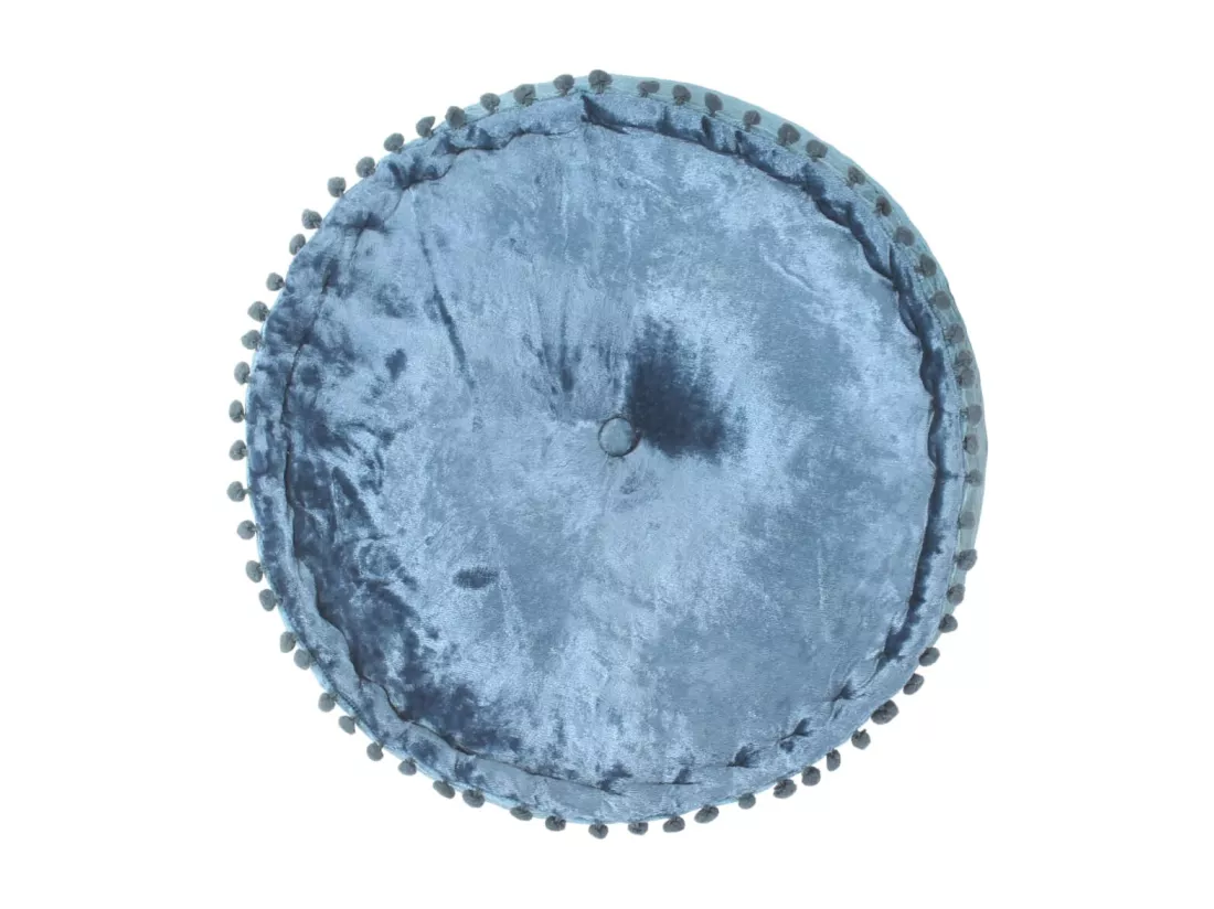 Pouf Rond Velours 40x20 cm Bleu