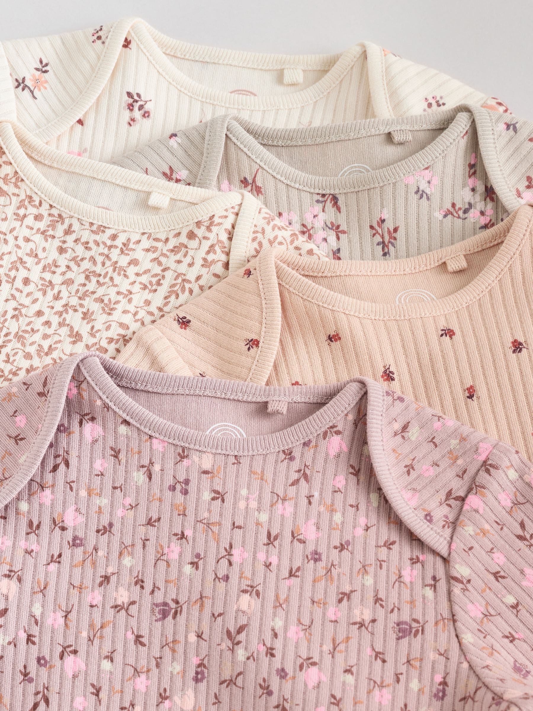 Caramel Brown Ditsy Floral - Set van 5 rompers met lange mouwen