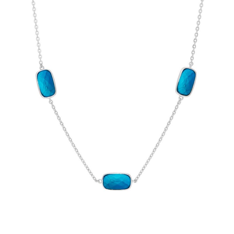 Collier Sautoir Argent Galet Pierre Turquoise