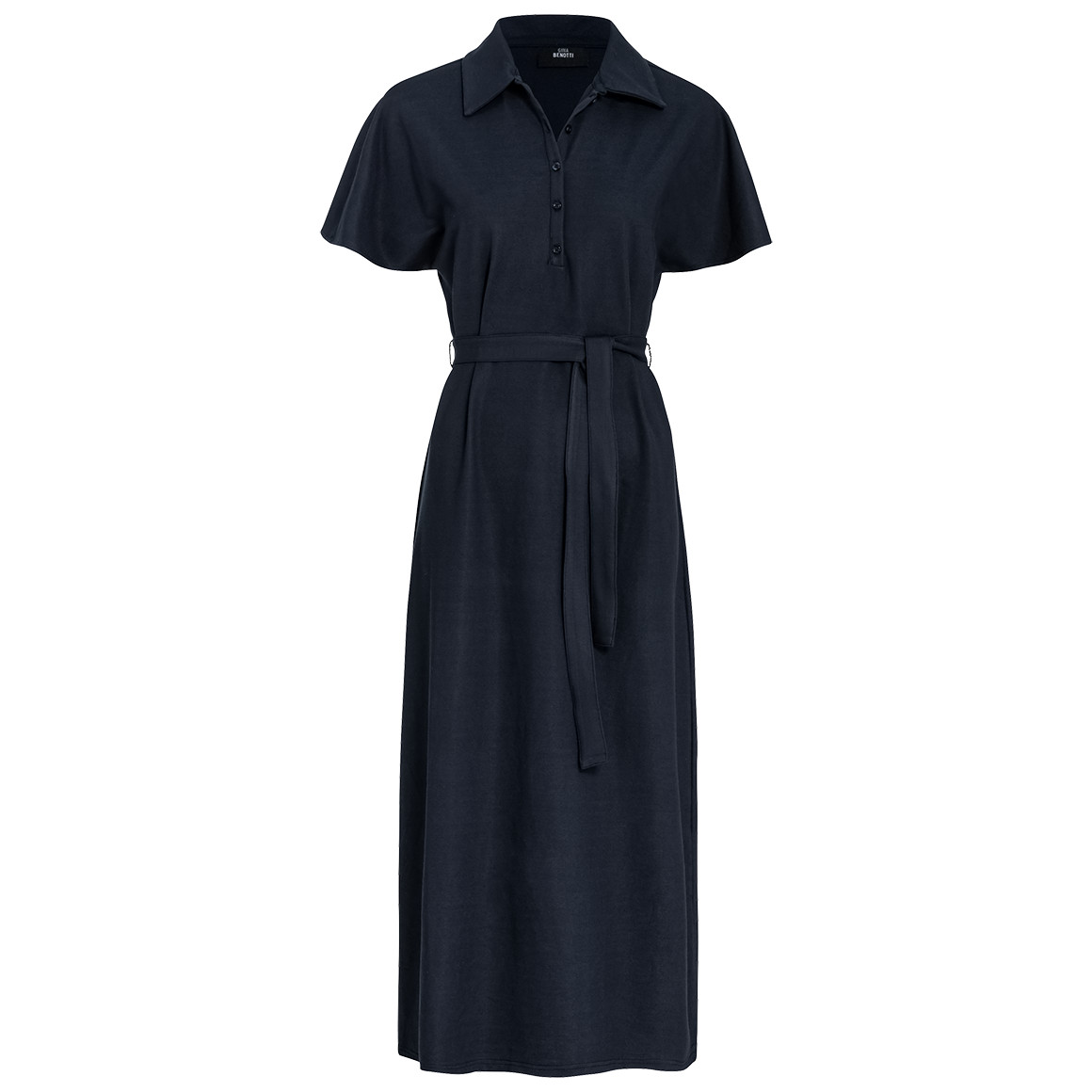 Damen Piqué-Kleid mit Bindegürtel dunkelblau