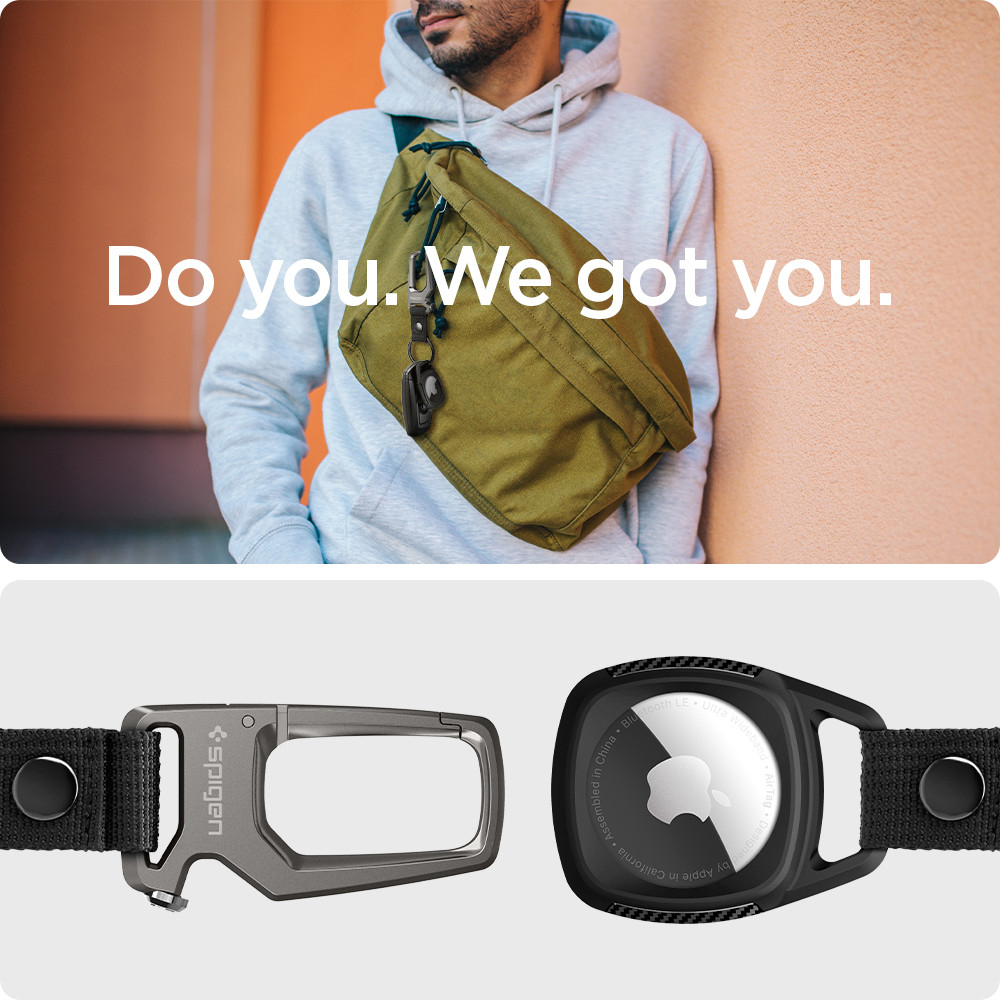Apple AirTag Rugged Armor Magnetische Anhänger Hülle Schlüsselanhänger mit Karabinerhaken Carbon Design (AMP01565) - Schwarz