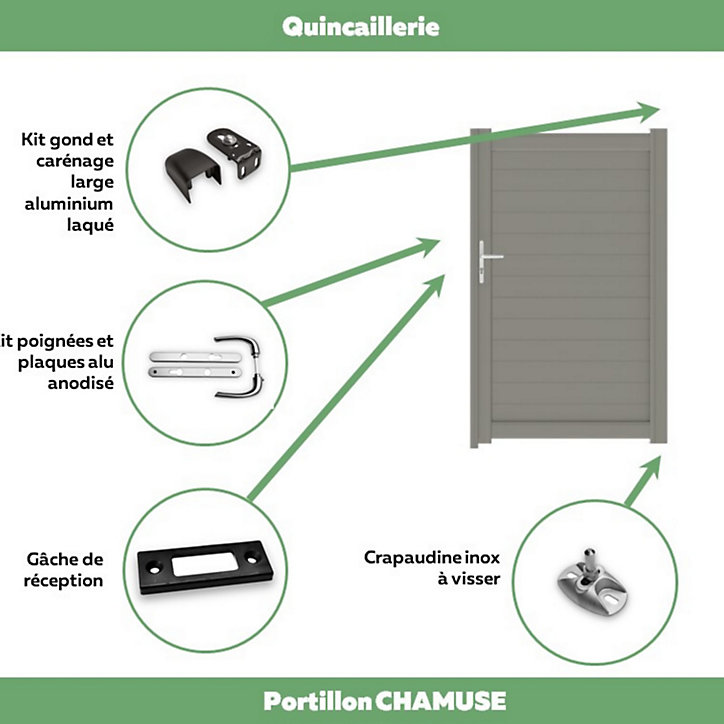 Portillon Jardimat battant aluminium Emagny gris quartz - 100 x h.180 cm