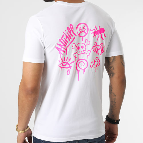 Tee Shirt Script Blanc Rose Fluo