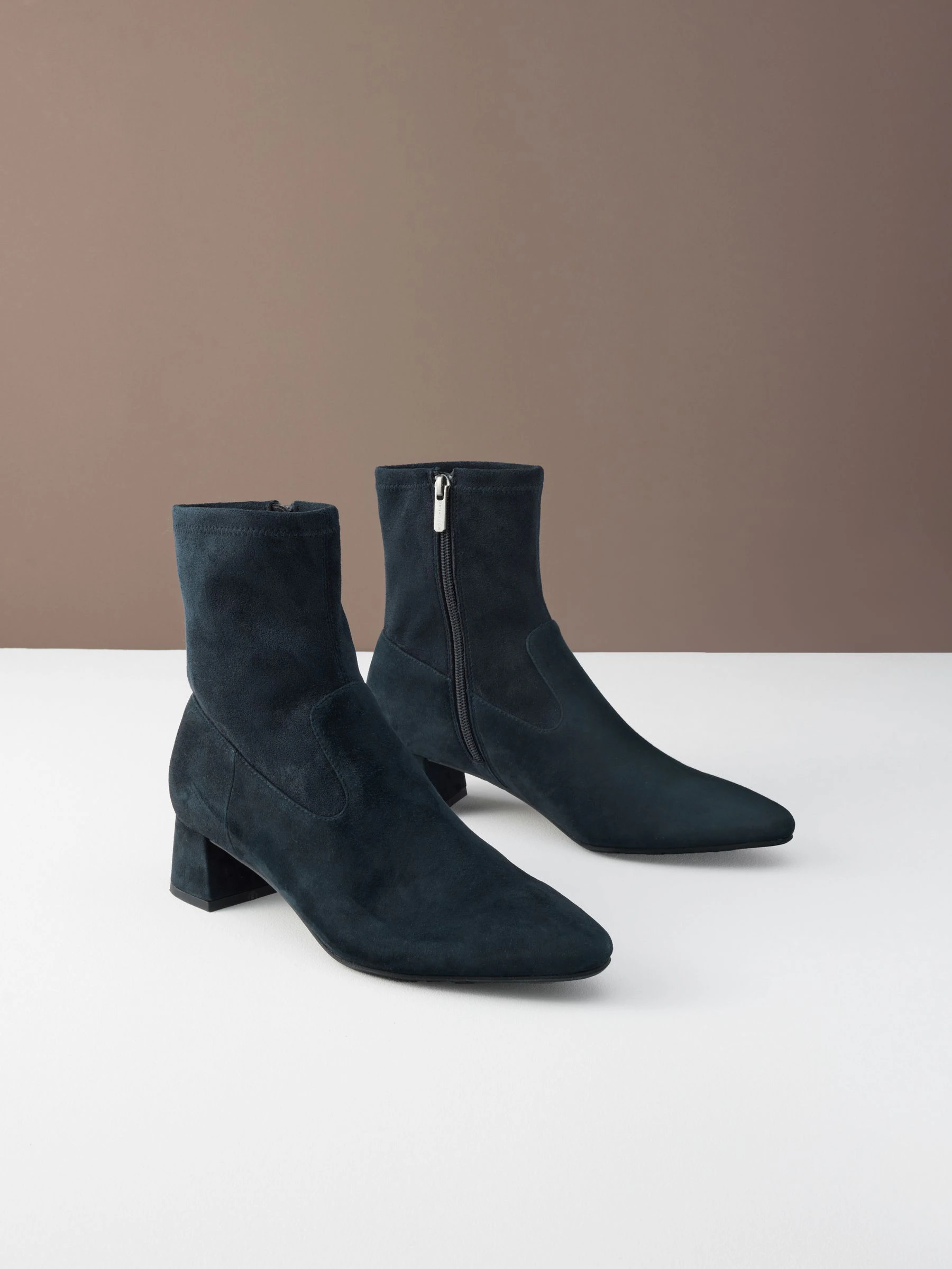 Marineblauw suède - Motionflex Sokkenlaarzen met Blokhak