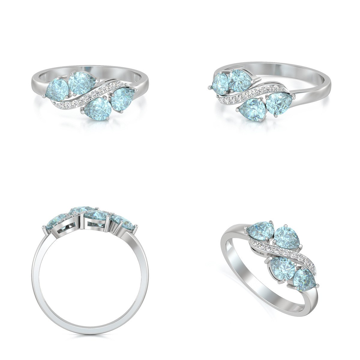 Bague ADEN Or 585 Blanc Aigue-Marine et diamants 2.414grs
