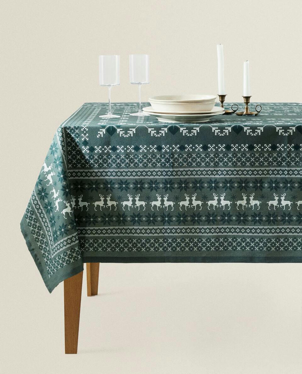 TOALHA DE MESA DE ALGODÃO COM PONTO CRUZ DE NATAL
