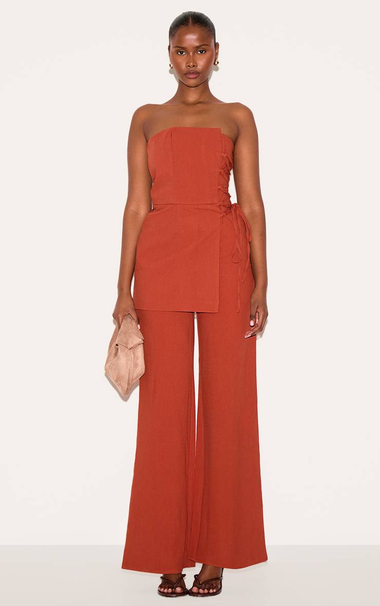 Rouge Paprika Combinaison-pantalon Ajustée À Laçage Et Panneau Superposé Plt Label