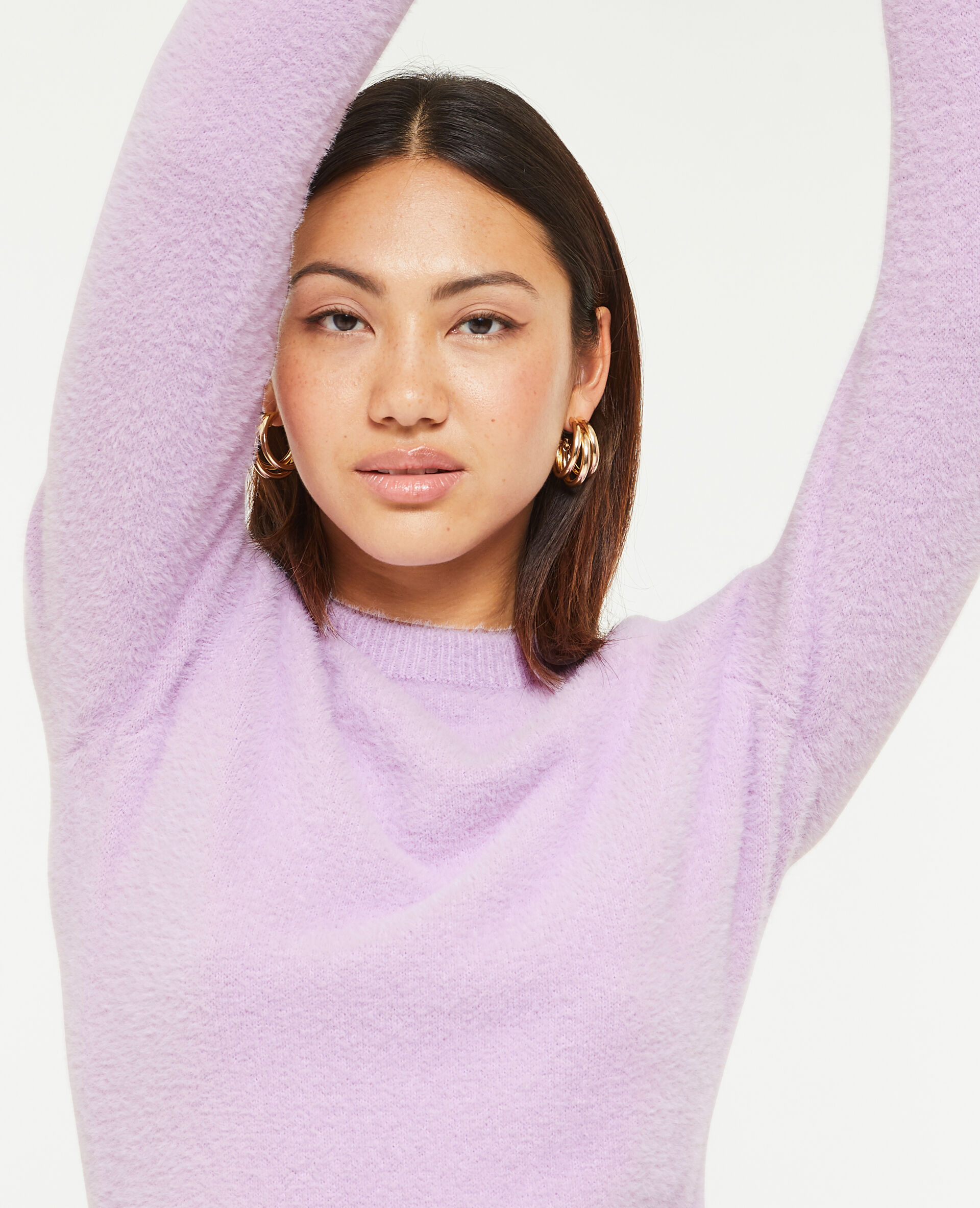 Pull en maille poilue et extensible - Lilas