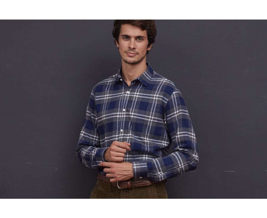 Chemise flanelle Navy à carreaux Gris et blancs homme - FORESTER