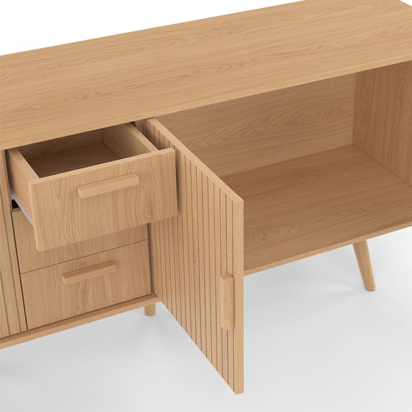 IDMarket - Buffet 180 cm Juliette XXL 4 Portes Effet Lattes et 3 tiroirs