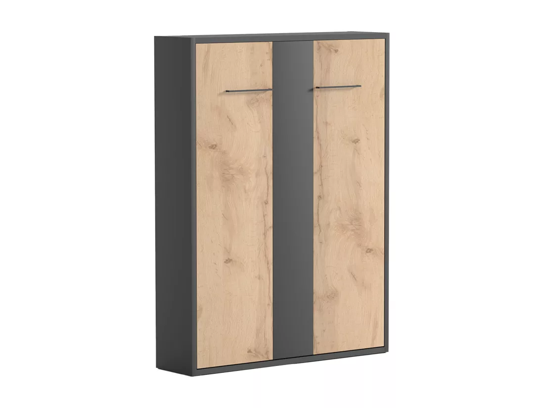Lit escamotable 160 x 200 cm - Ouverture verticale manuelle - Anthracite et naturel - MALINA II