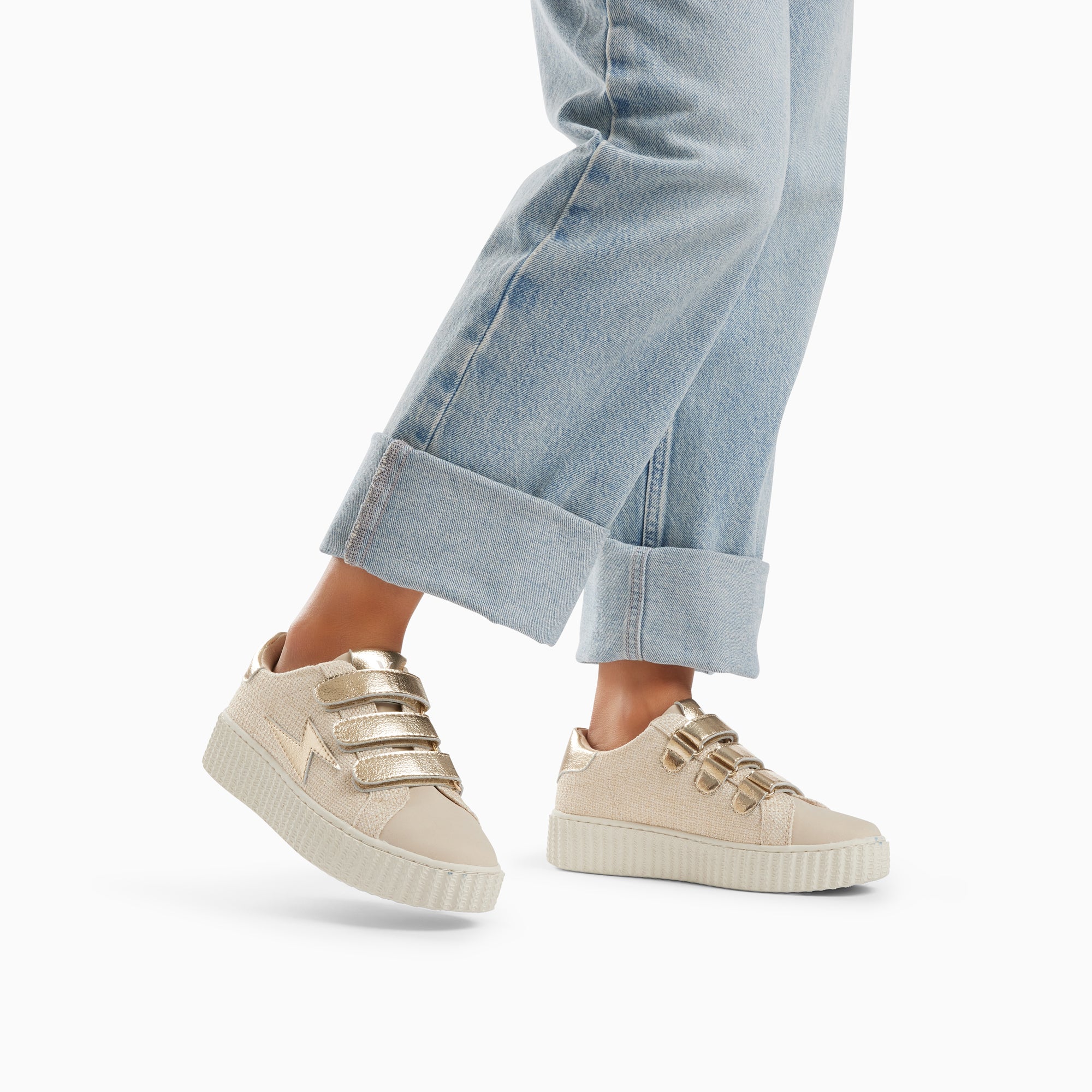Sneakers-Baskets éclair Summer beige et or à scratchs