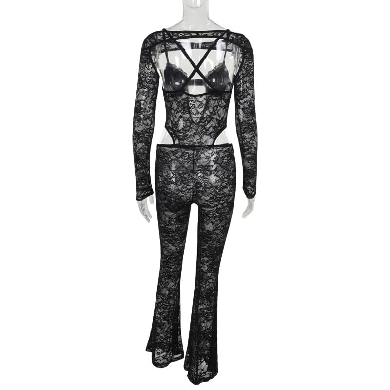 Femme Cradle - Jumpsuit met lange mouwen en kanten details