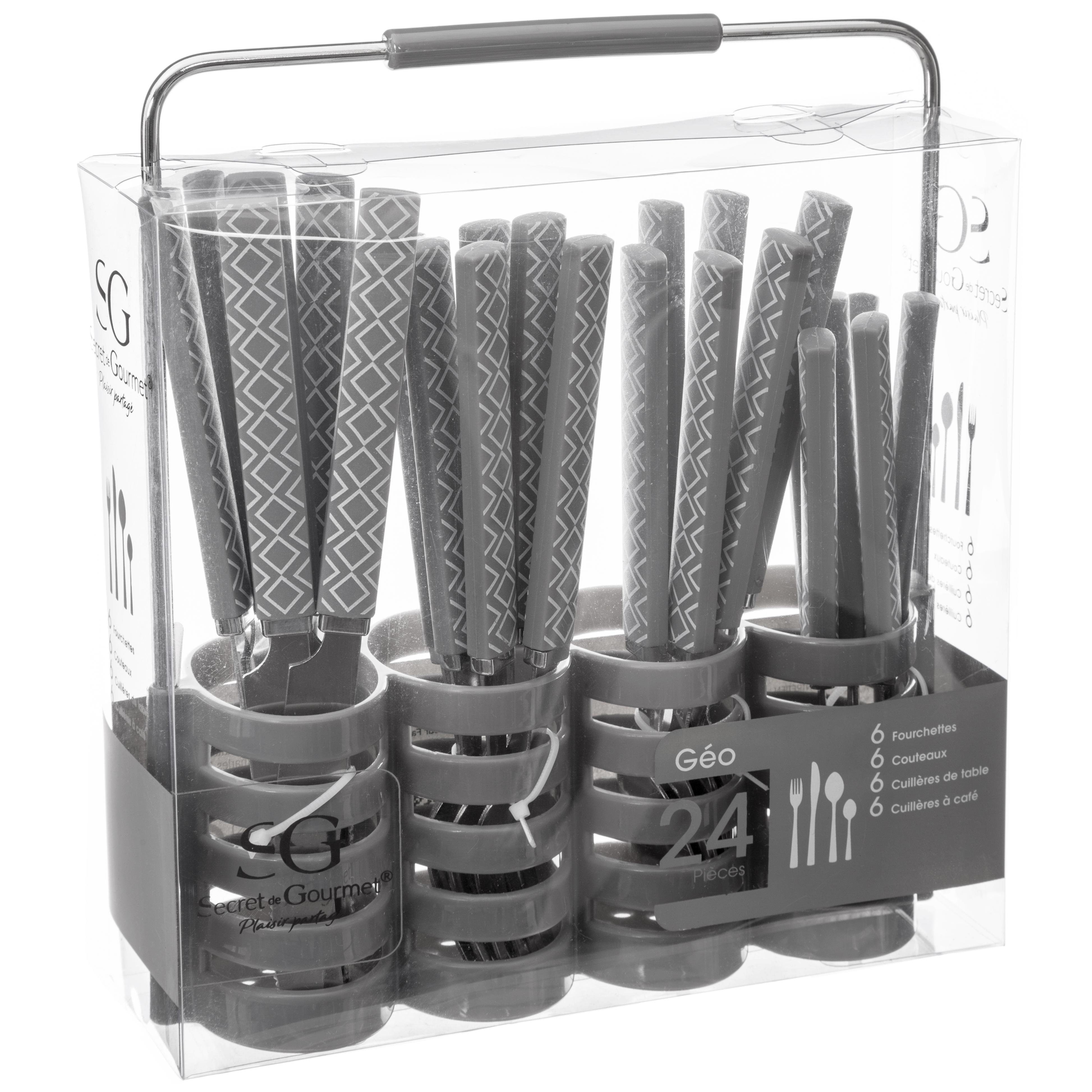 MENAGERE 24 PIECES GEO ET RANGE COUVERT TAUPE