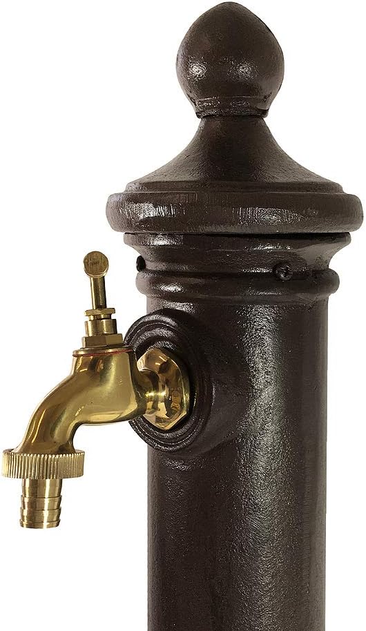 Wasserzapfsäule Wasserzapfstelle für Garten Standbrunnen mit Wasserhahn Antik-Stil Braun 80cm