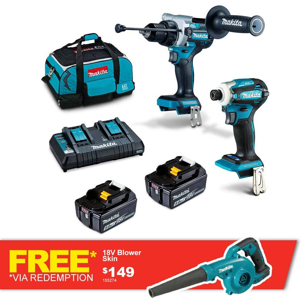 Kit combinado MAKITA 18V Brushless de 2 peças com 2 baterias de 5,0Ah DLX2455TX1