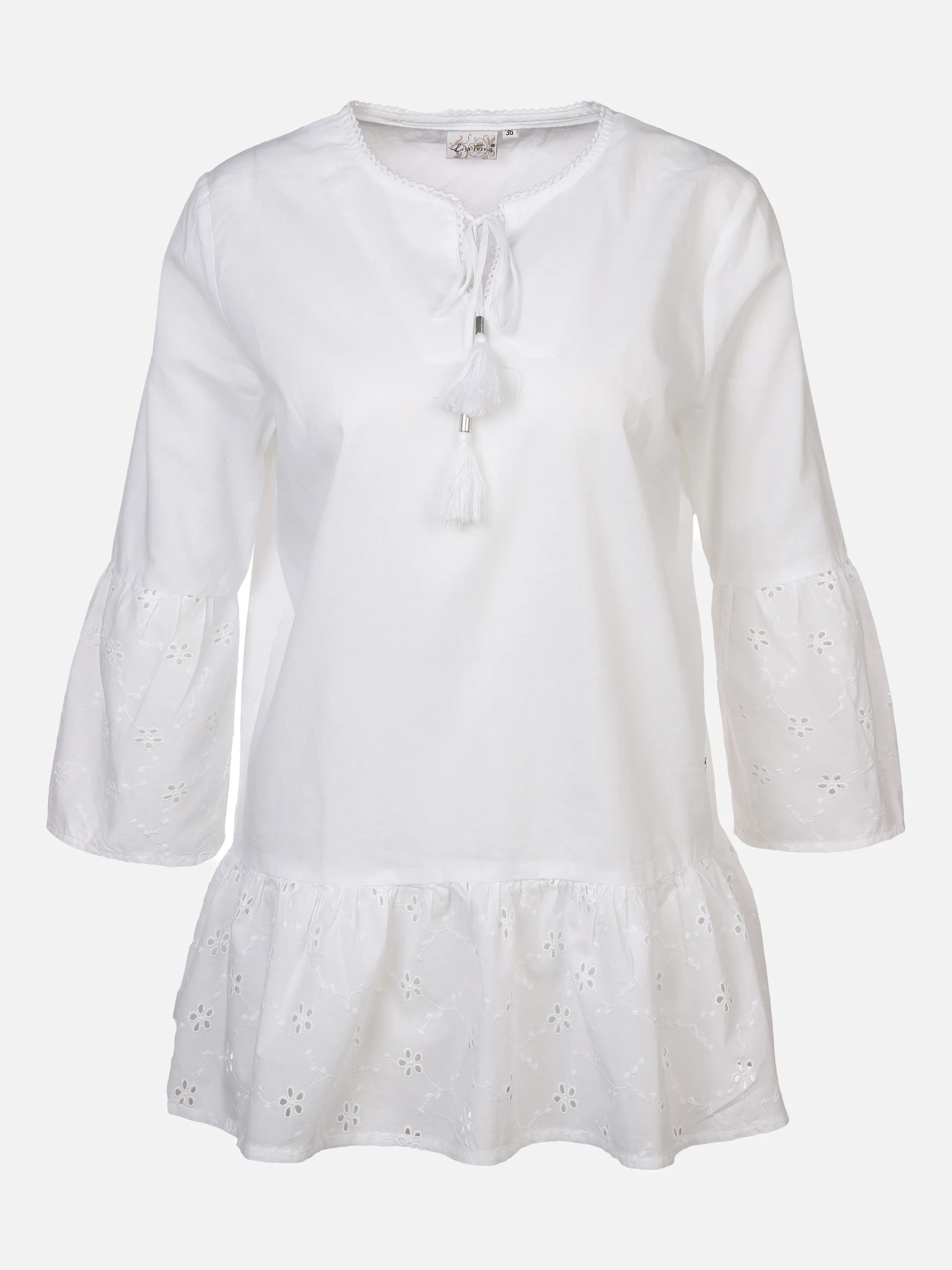 Damen Bluse mit Lochstickerei und 3/4 Ärmel